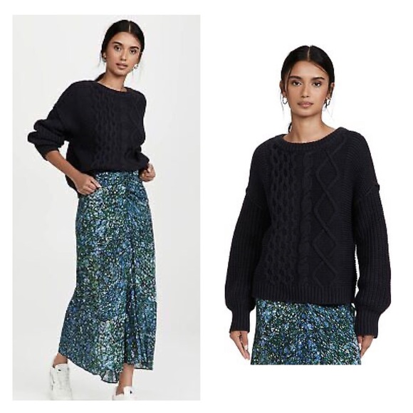 Free People Sweaters - FREE PEOPLE Dream Cable Crewneck Sweater In Black Size M